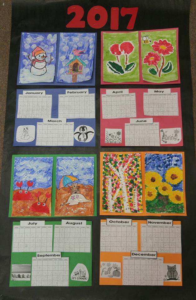 2017 calendar designed and painted by Kindergartners Happy New Year